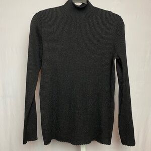Uniqlo Women’s Black Shimmer Ribbed Mock Neck Knit Long Sleeve Sweater XL